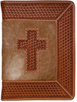 3D Belt Company BI133 Tan Bible Cover with Tooled Cross and Studs